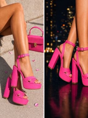 Gianni Bini Pink Platform Heels Ankle Strap Chunky Heel Sandals